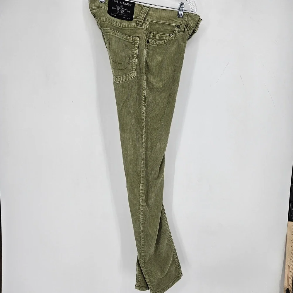 True Religion Corduroy Pants Mens 29 Green Relaxed Slim Jeans Geno Stretch